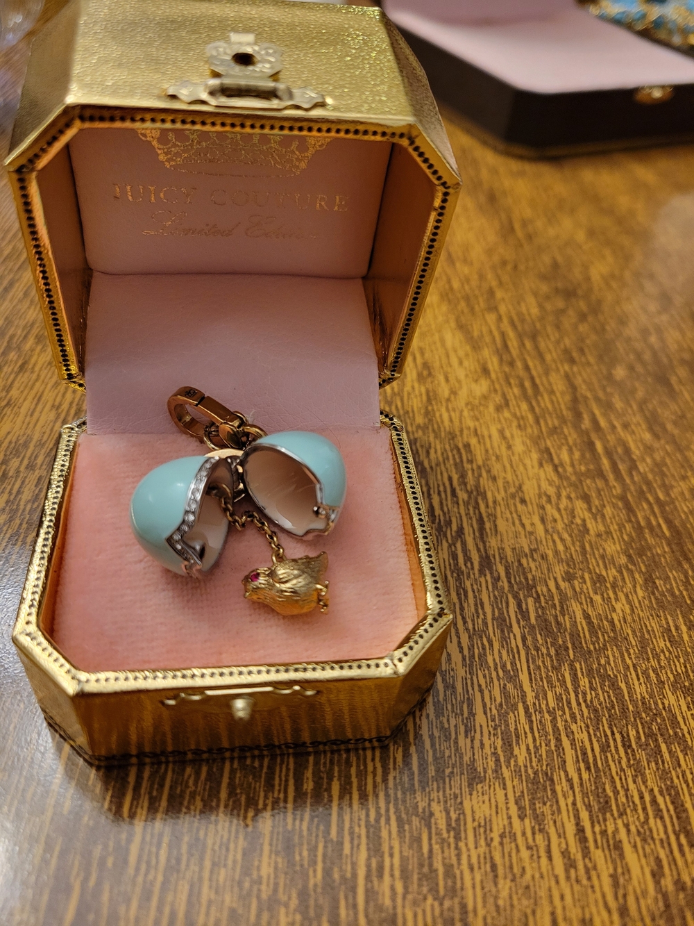 Juicy Couture Gold Chick Egg Charm in Light Blue Enamel
